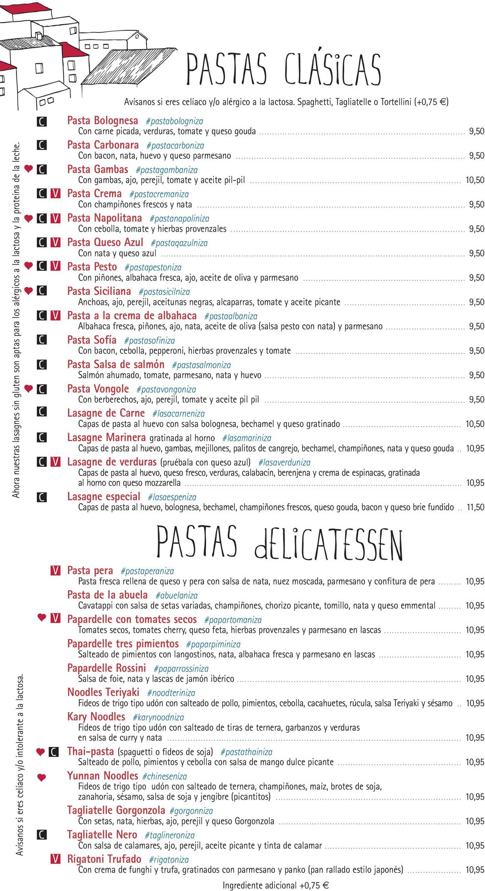 .. 9,50 Pasta Gambas #pastagambaniza Con gambas, ajo, perejil, tomate y aceite pil-pil.... 10,50 Pasta Crema #pastacremaniza Con champiñones frescos y nata.