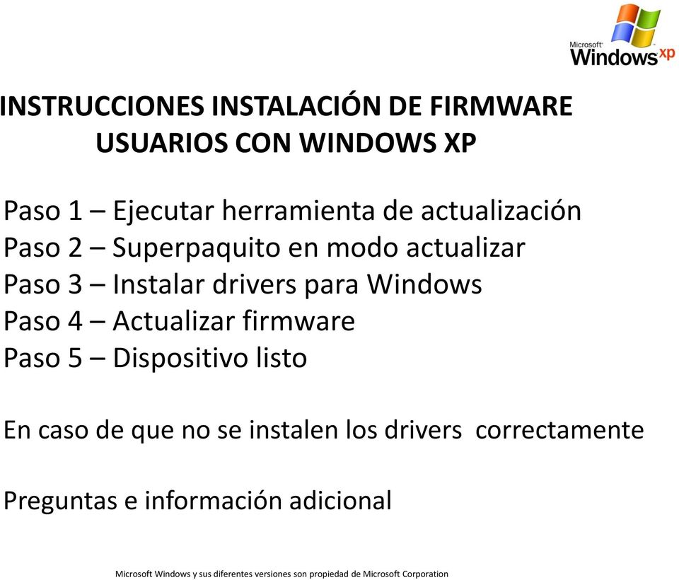 Actualizar firmware Paso 5 Dispositivo listo En caso de que no se instalen los drivers correctamente
