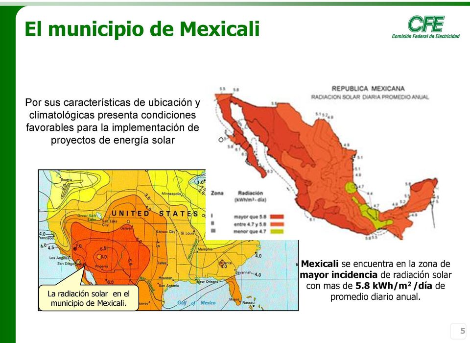 La radiación solar en el municipio de Mexicali.