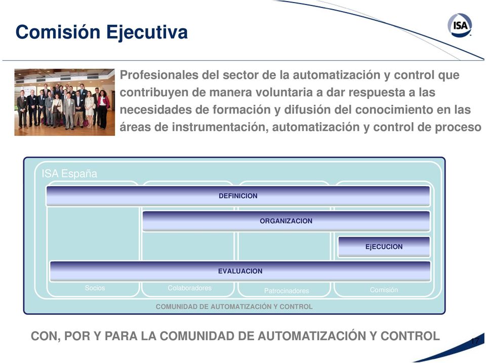 automatización y control de proceso ISA España DEFINICION ORGANIZACION EjECUCION EVALUACION Socios Colaboradores