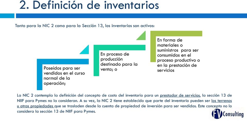 definición del concepto de costo del inventario para un prestador de servicios, la sección 13 de NIIF para Pymes no la consideran.