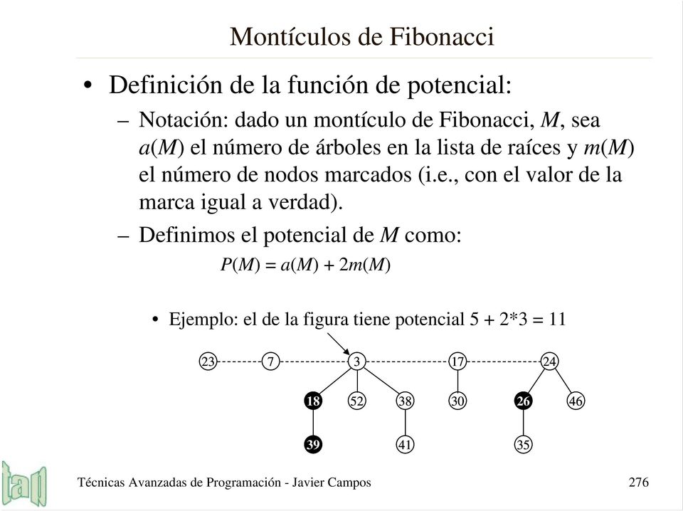 Definimos el potencial de M como: P(M) = a(m) + 2m(M) Ejemplo: el de la figura tiene potencial 5 + 2*3 =