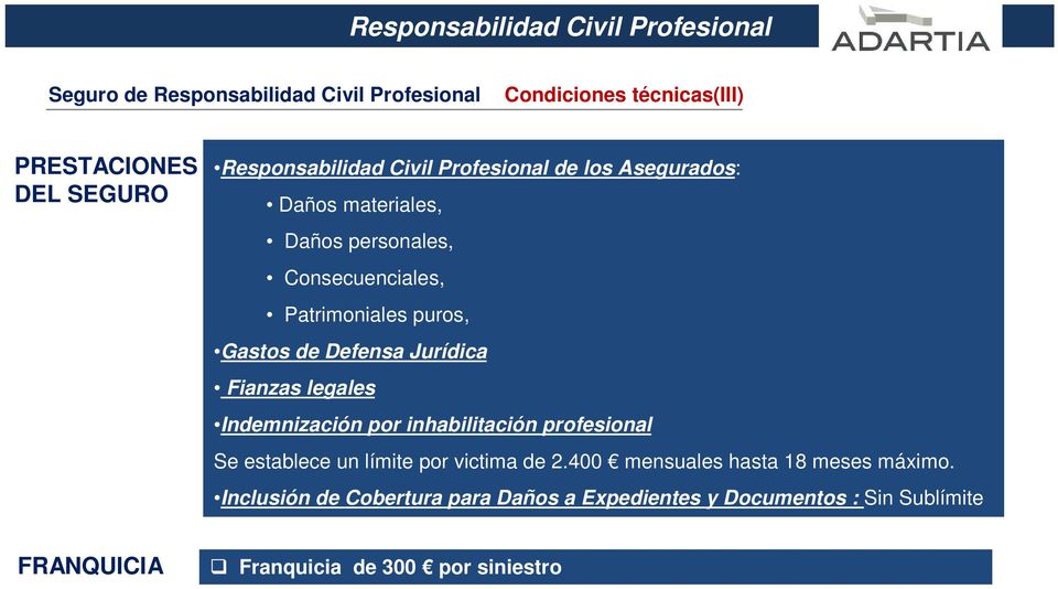 Jurídica Fianzas legales Indemnización por inhabilitación profesional Se establece un límite por victima de 2.