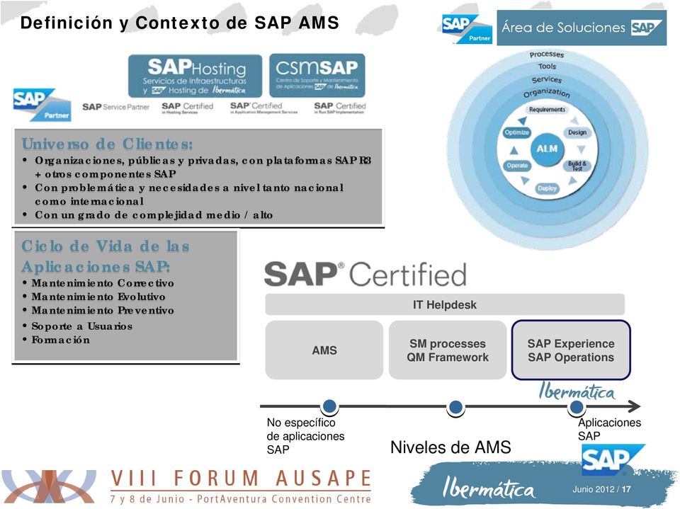 las Aplicaciones SAP: Mantenimiento Correctivo Mantenimiento Evolutivo Mantenimiento Preventivo Soporte a Usuarios Formación AMS IT