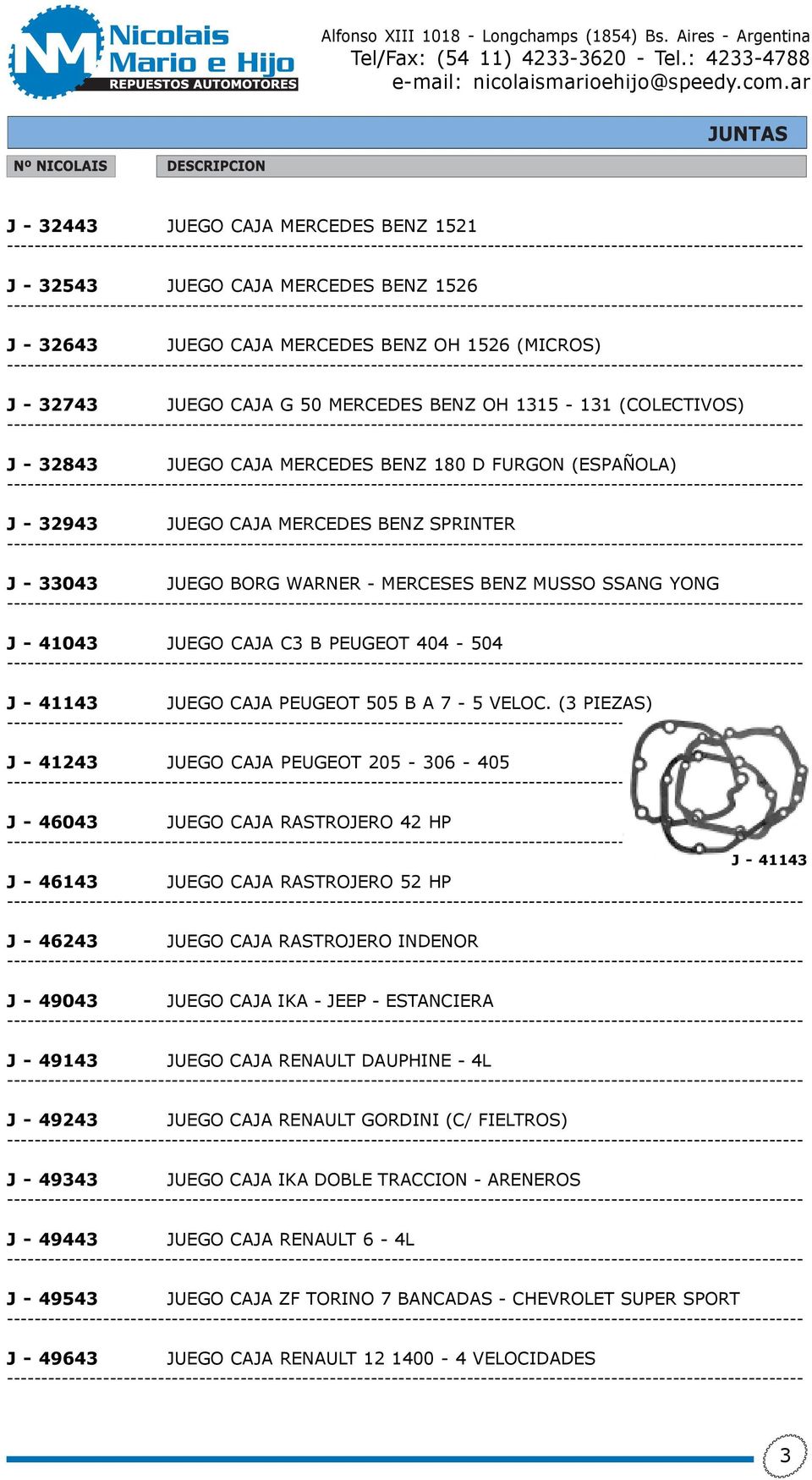 404-504 J - 41143 JUEGO CAJA PEUGEOT 505 B A 7-5 VELOC.