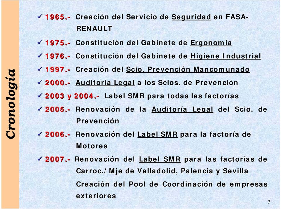 de Prevención 2003 y 2004.- Label SMR para todas las factorías 2005.- Renovación de la Auditoría Legal del Scio. de Prevención 2006.