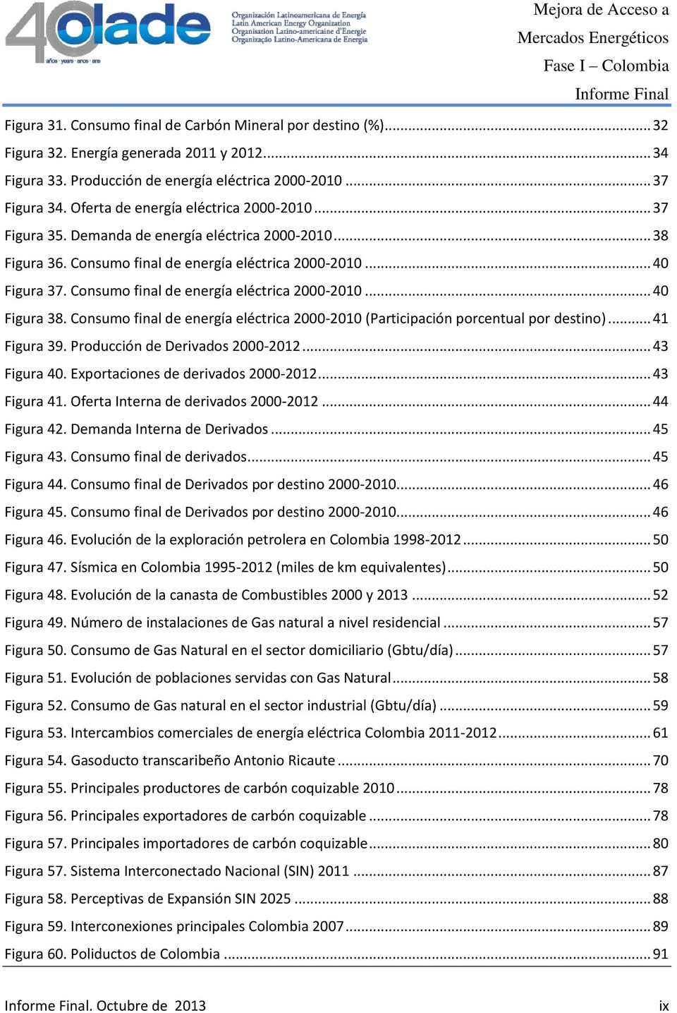 Consumo final de energía eléctrica 2000-2010... 40 Figura 38. Consumo final de energía eléctrica 2000-2010 (Participación porcentual por destino)... 41 Figura 39. Producción de Derivados 2000-2012.