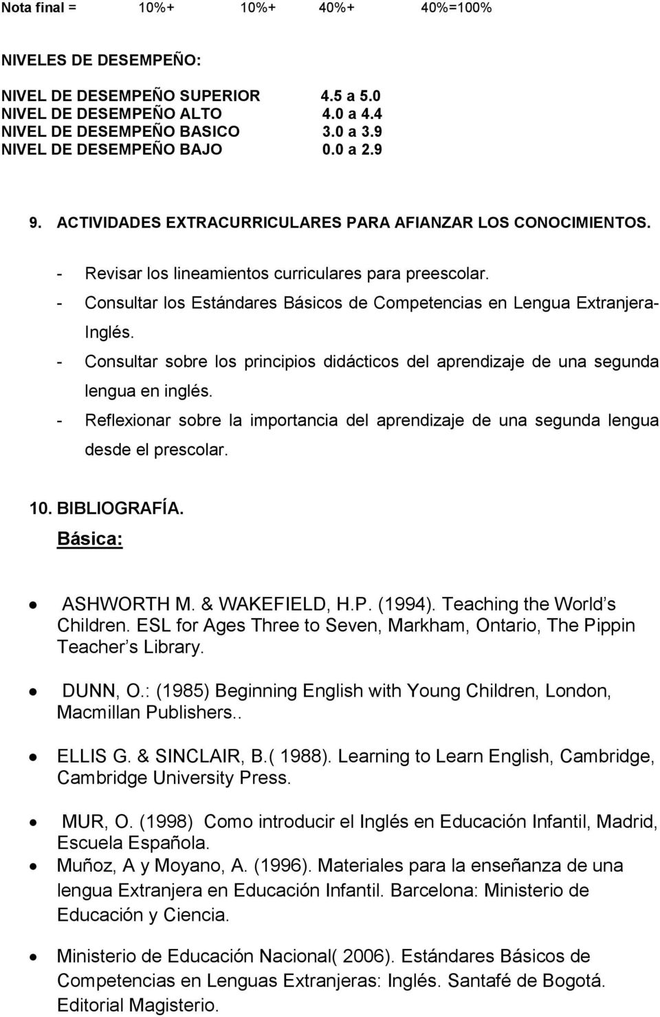 - Consultar los Estándares Básicos de Competencias en Lengua Extranjera- Inglés. - Consultar sobre los principios didácticos del aprendizaje de una segunda lengua en inglés.