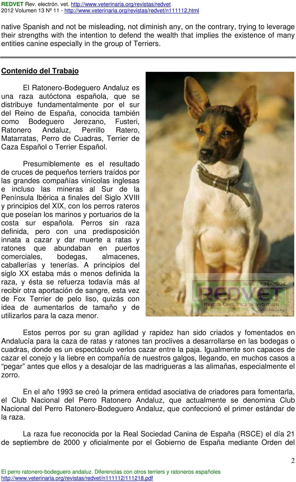 Resumen Palabras Clave Ratonero Terrier Raza Perro Patron Racial Abstract Pdf Free Download