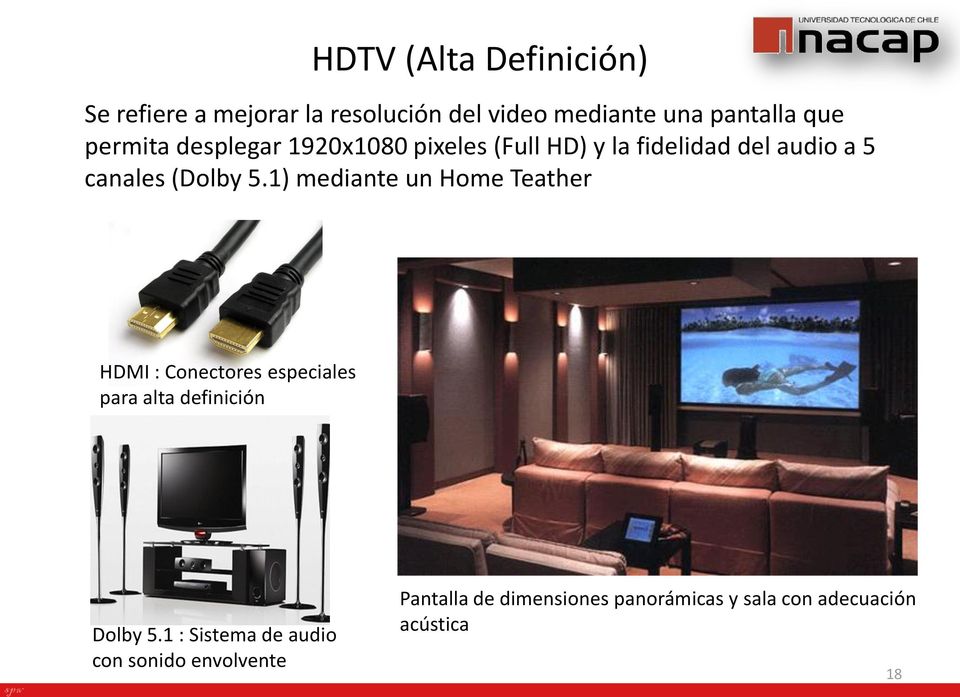 1) mediante un Home Teather HDMI : Conectores especiales para alta definición Dolby 5.