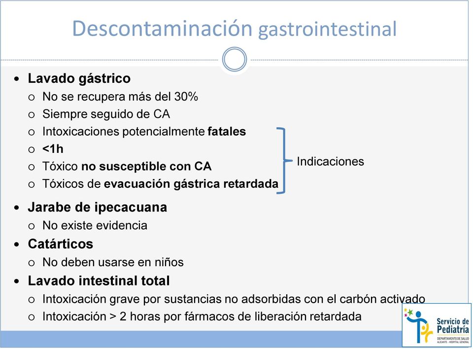 Jarabe de ipecacuana No existe evidencia Catárticos No deben usarse en niños Lavado intestinal total Intoxicación
