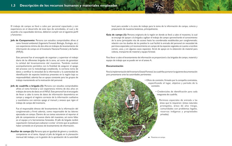 Forestal, Biología, Ecología, etc.) con experiencia mínima de dos años en trabajos de levantamiento de información de campo en el Inventario Nacional Forestal y de Suelos (INFyS).