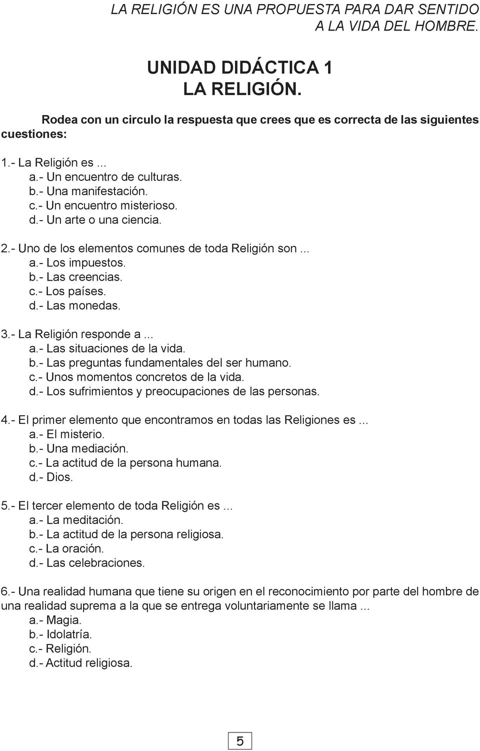 Jarra instante extremidades Preguntas para el aula de Religión. Tests para Secundaria y Bachillerato -  PDF Free Download