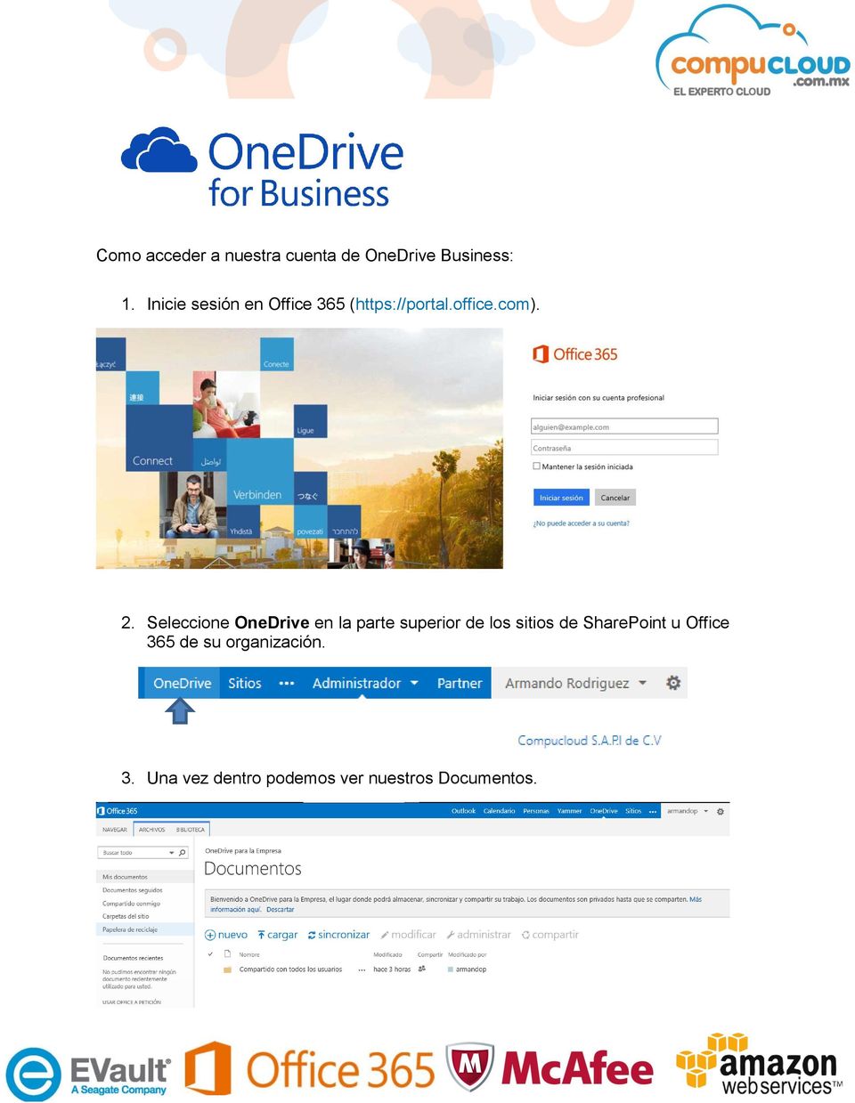 Seleccione OneDrive en la parte superior de los sitios de