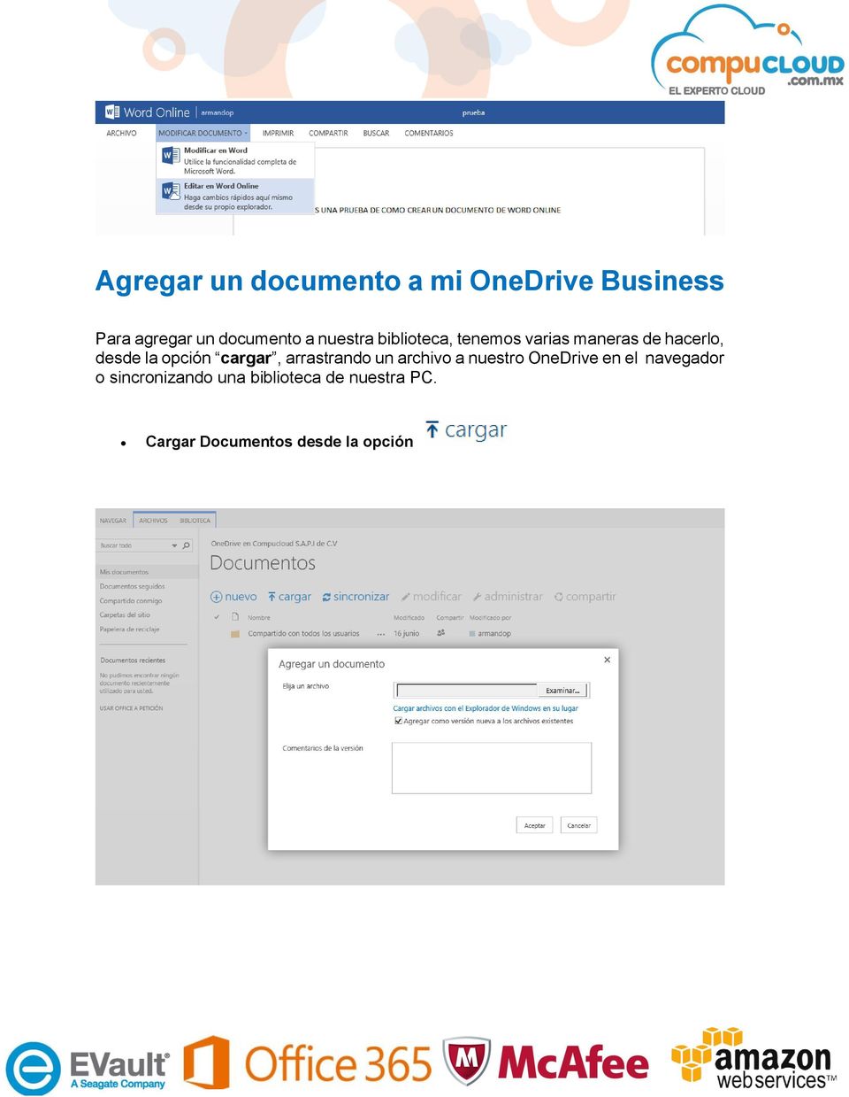 cargar, arrastrando un archivo a nuestro OneDrive en el navegador o