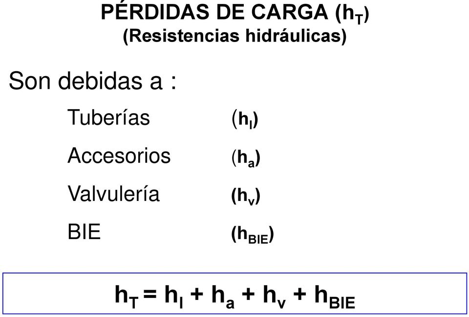 ) Accesorios (h a ) Valvulería (h v )