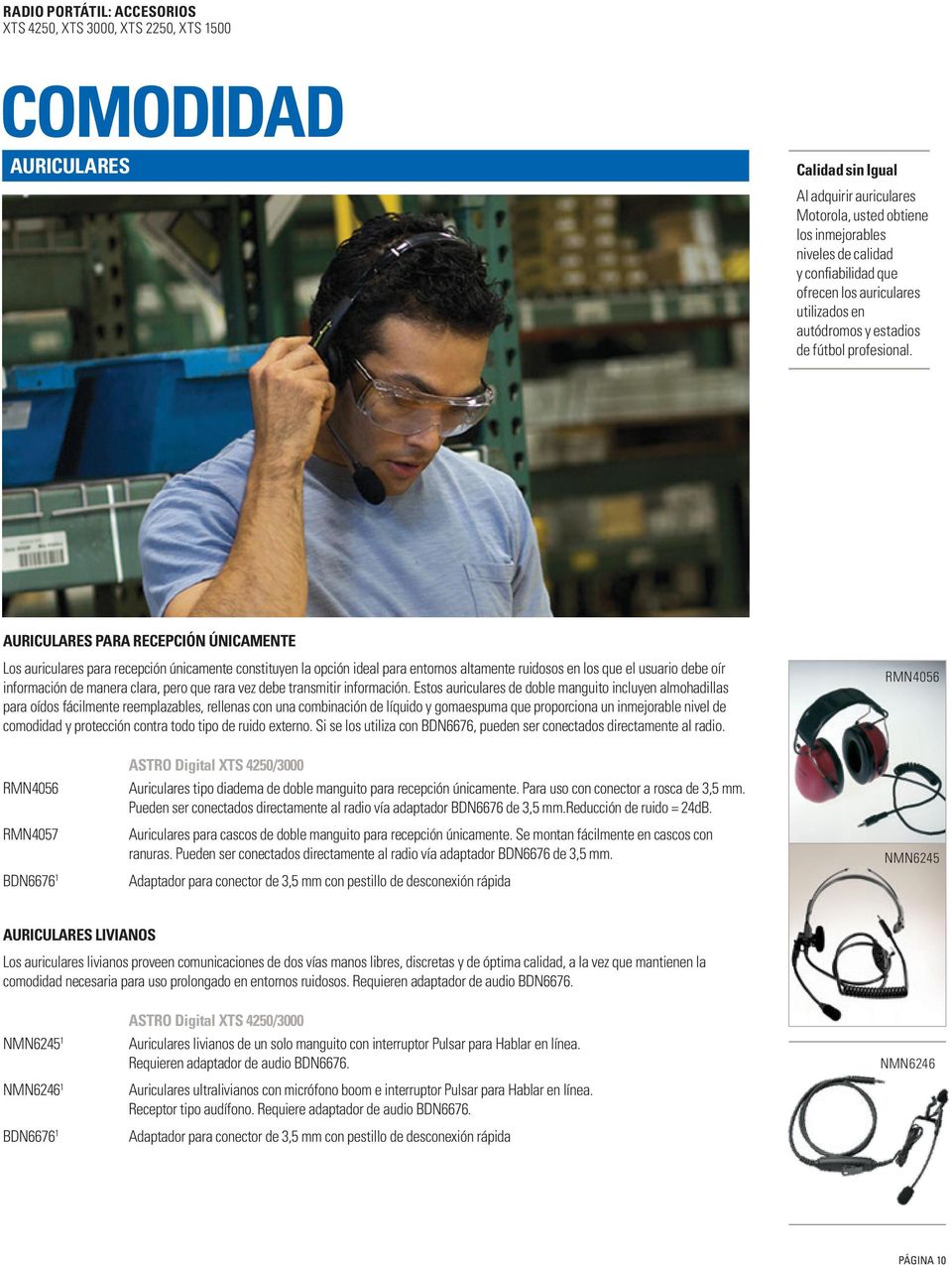 AURICULARES PARA RECEPCIÓN ÚNICAMENTE Los auriculares para recepción únicamente constituyen la opción ideal para entornos altamente ruidosos en los que el usuario debe oír información de manera
