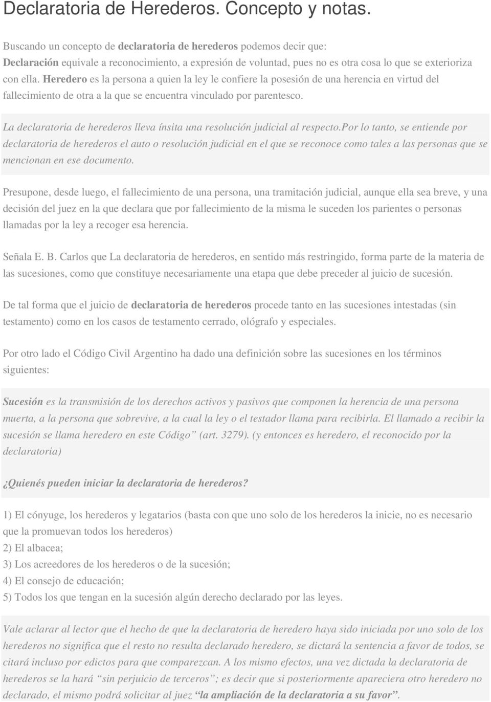 Declaratoria de Herederos. Concepto y notas. - PDF Descargar libre