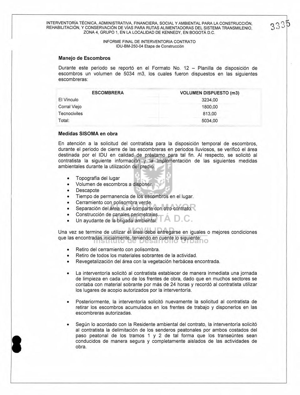 INFORME FINAL DE INTERVENTORIA CONTRATO IDU-BM Etapa de Construcción  DESCRIPCION - PDF Free Download