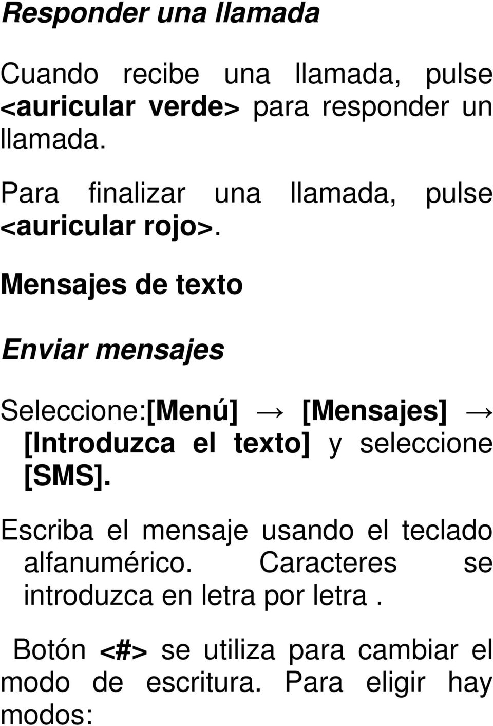 Mensajes de texto Enviar mensajes Seleccione:[Menú] [Mensajes] [Introduzca el texto] y seleccione [SMS].