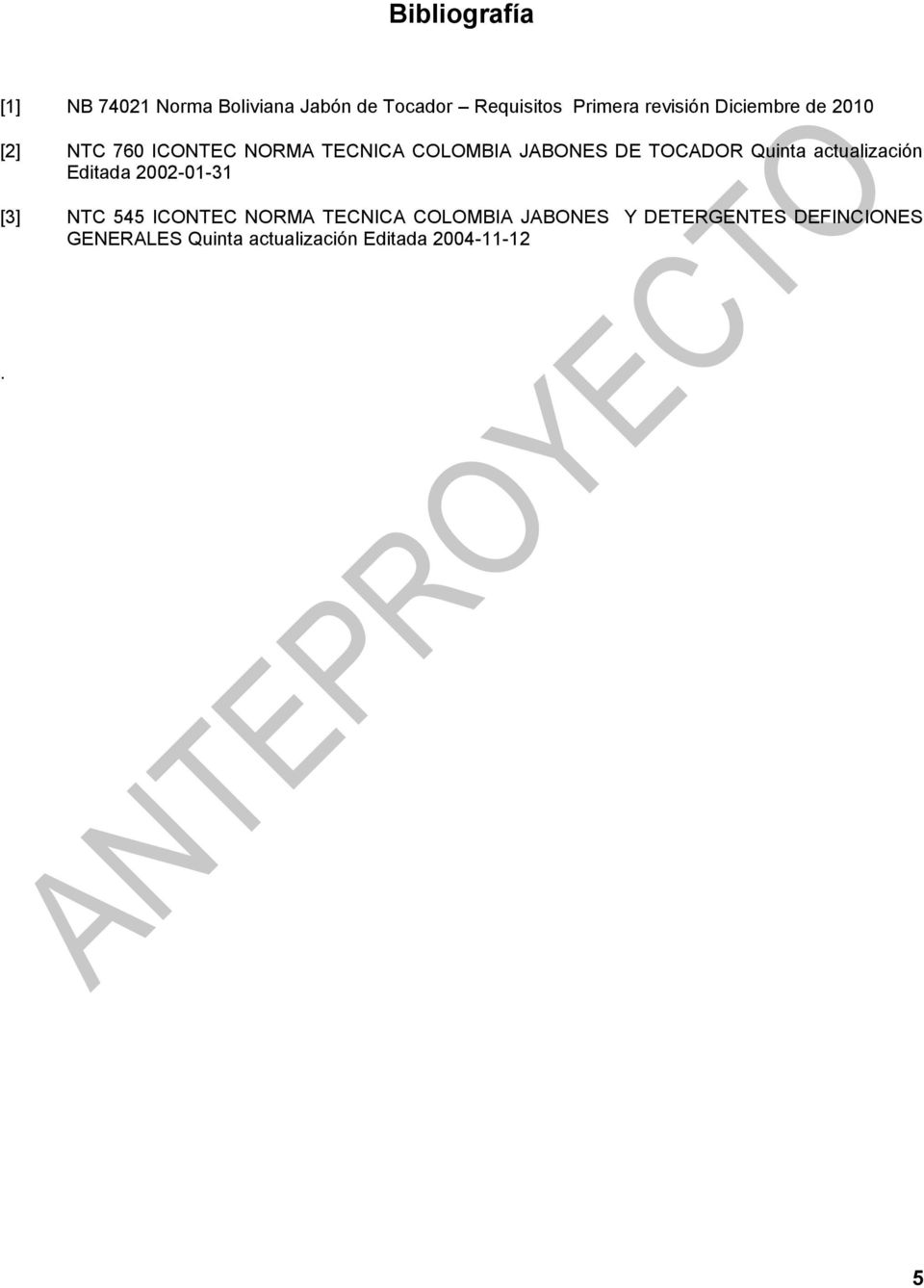 TOCADOR Quinta actualización Editada 2002-01-31 [3] NTC 545 ICONTEC NORMA TECNICA