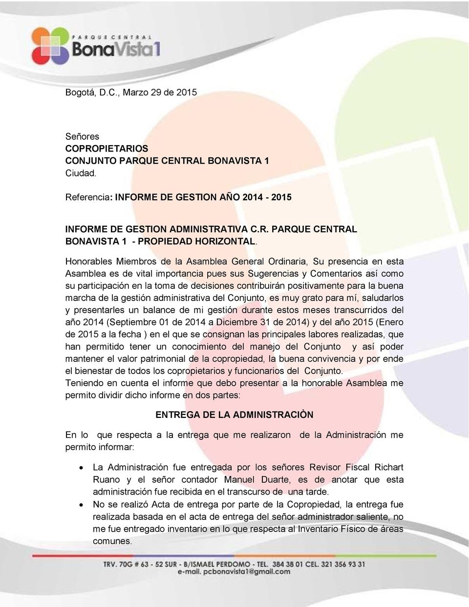CONJUNTO PARQUE CENTRAL BONAVISTA 1. PROPIEDAD HORIZONTAL NIT ASAMBLEA  GENERAL ORDINARIA DE COPROPIETARIOS - PDF Descargar libre