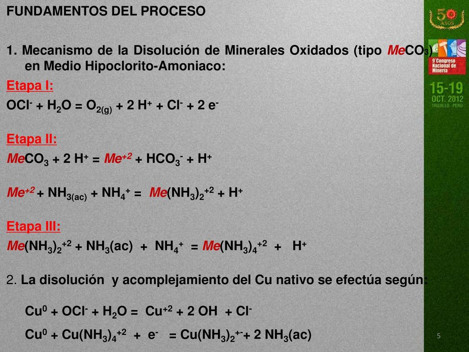 H + + Cl - + 2 e - Etapa II: MeCO 3 + 2 H + = Me +2 + HCO - 3 + H + Me +2 + NH 3(ac) + NH + 4 = Me(NH 3 ) +2 2 + H + Etapa III: