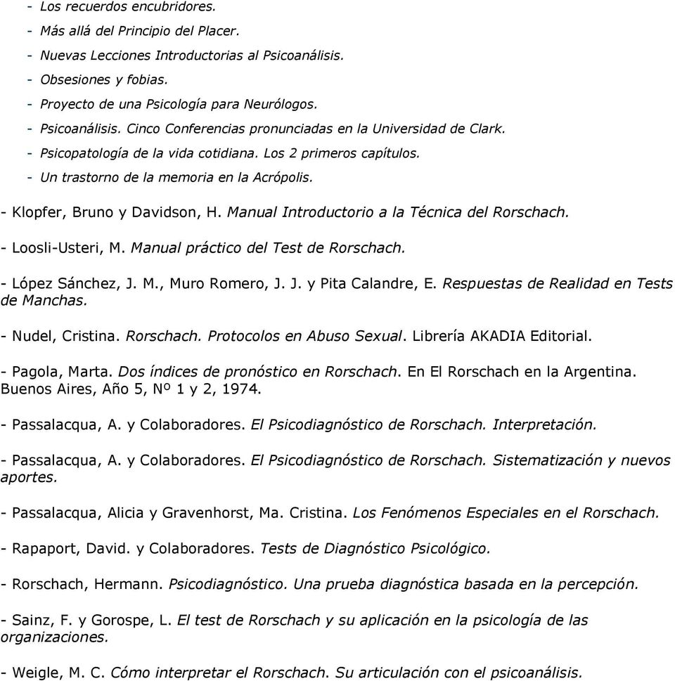 Diplomado en Psicodiagnóstico de Rorschach. IIº Versión. Santiago de Chile  Psicodiagnóstico Clínico y en Selección de Personal. - PDF Descargar libre