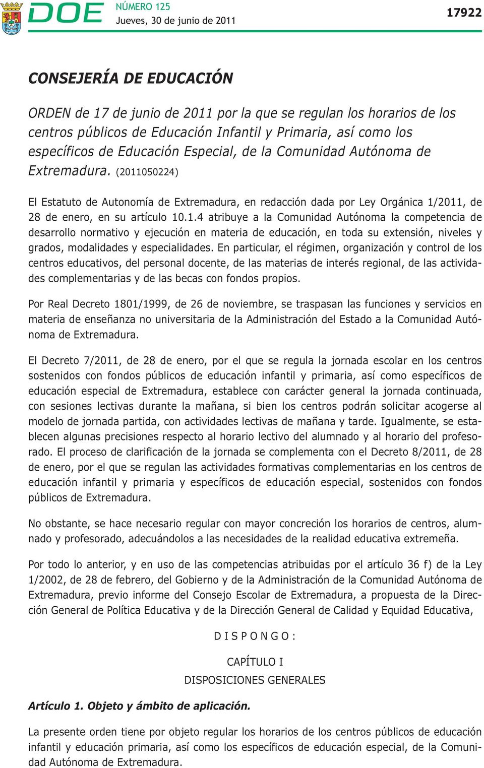 050224) El Estatuto de Autonomía de Extremadura, en redacción dada por Ley Orgánica 1/
