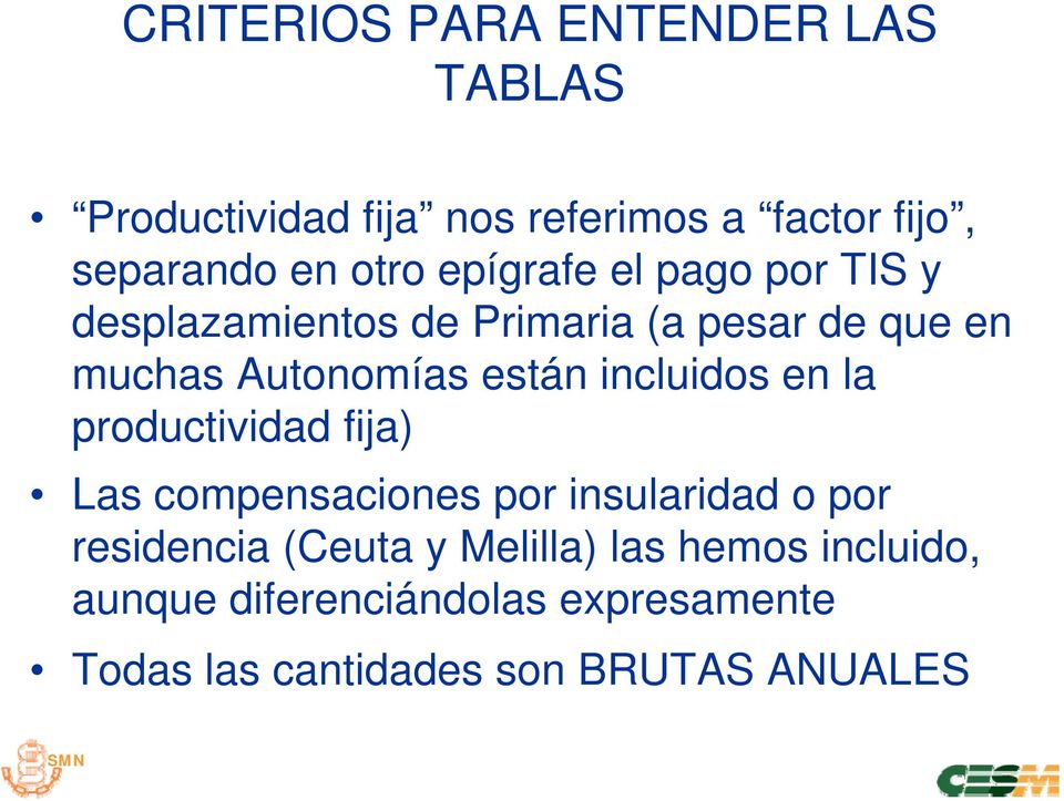 incluidos en la productividad fija) Las compensaciones por insularidad o por residencia (Ceuta y