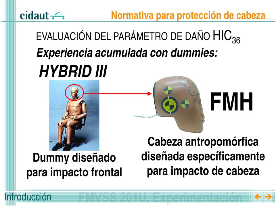 de cabeza FMH Dummy diseñado para impacto frontal Cabeza