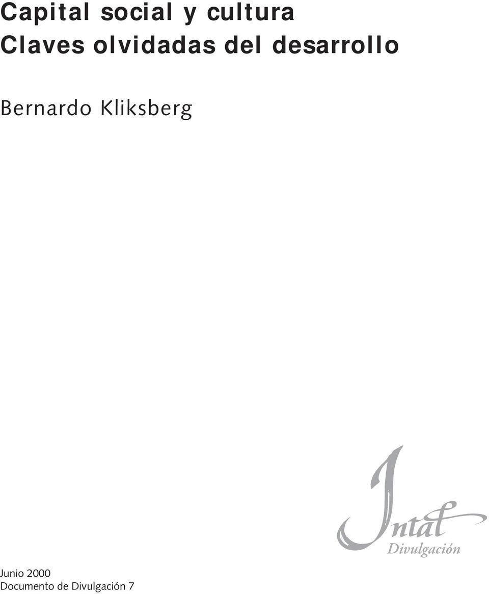 Bernardo Kliksberg Junio 2000