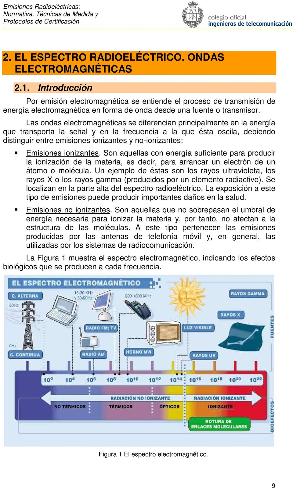 Las ondas electromagnéticas se diferencian principalmente en la energía que transporta la señal y en la frecuencia a la que ésta oscila, debiendo distinguir entre emisiones ionizantes y