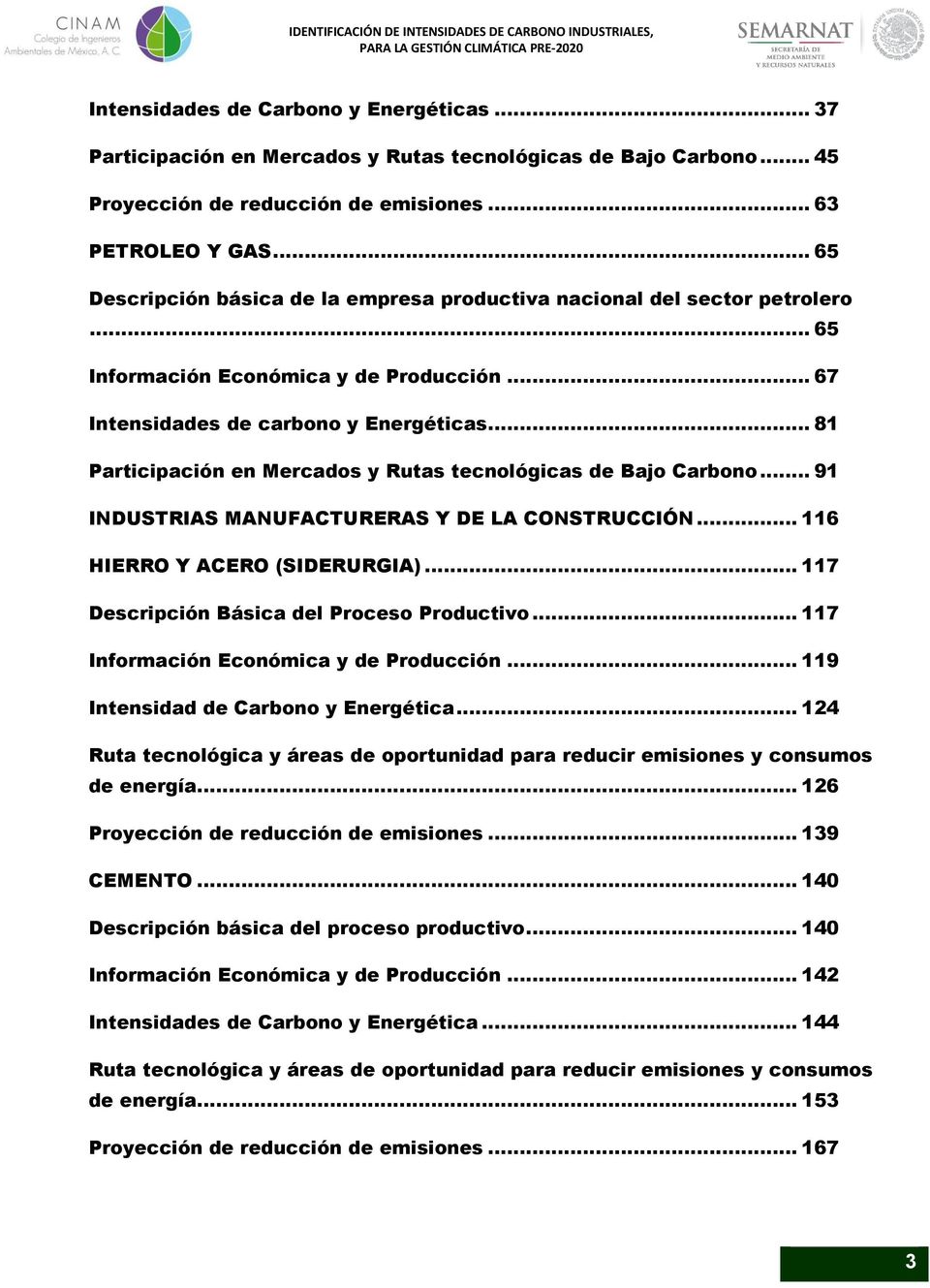 .. 81 Participación en Mercados y Rutas tecnológicas de Bajo Carbono... 91 INDUSTRIAS MANUFACTURERAS Y DE LA CONSTRUCCIÓN... 116 HIERRO Y ACERO (SIDERURGIA).