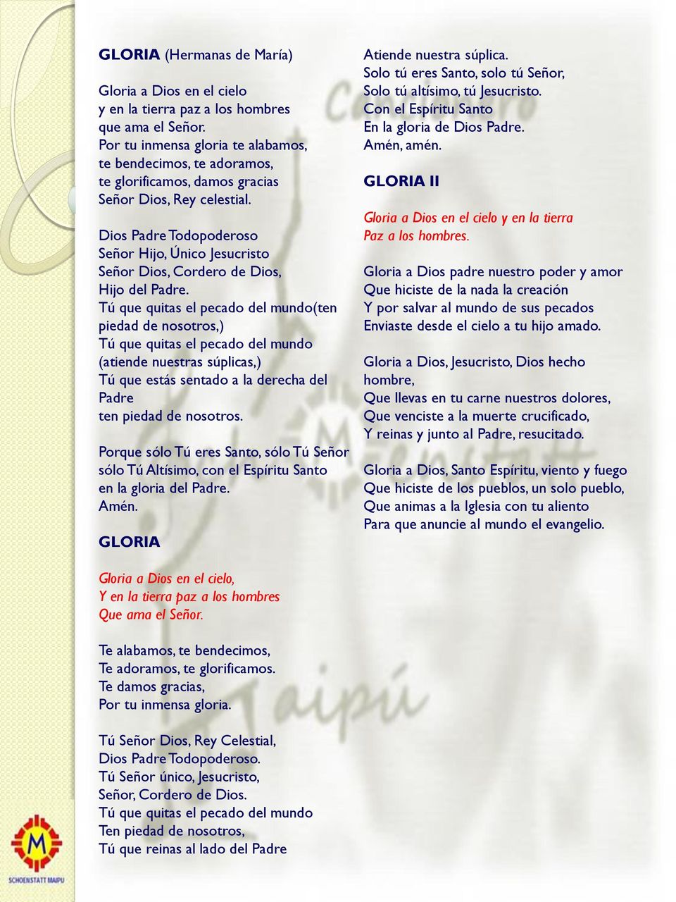 Cantos de Gloria. Coro Schoenstatt Maipú - PDF Descargar libre