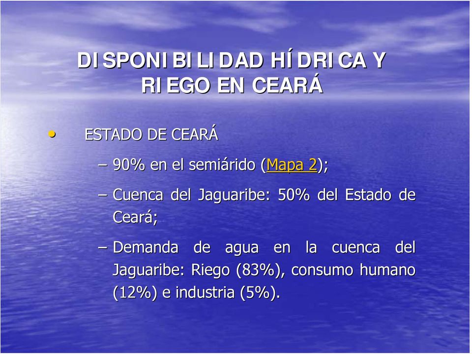 50% del Estado de Ceará; Demanda de agua en la cuenca del
