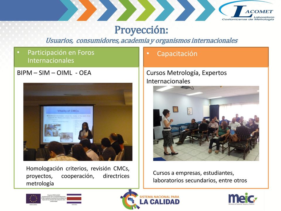 Metrología, Expertos Internacionales Homologación criterios, revisión CMCs, proyectos,
