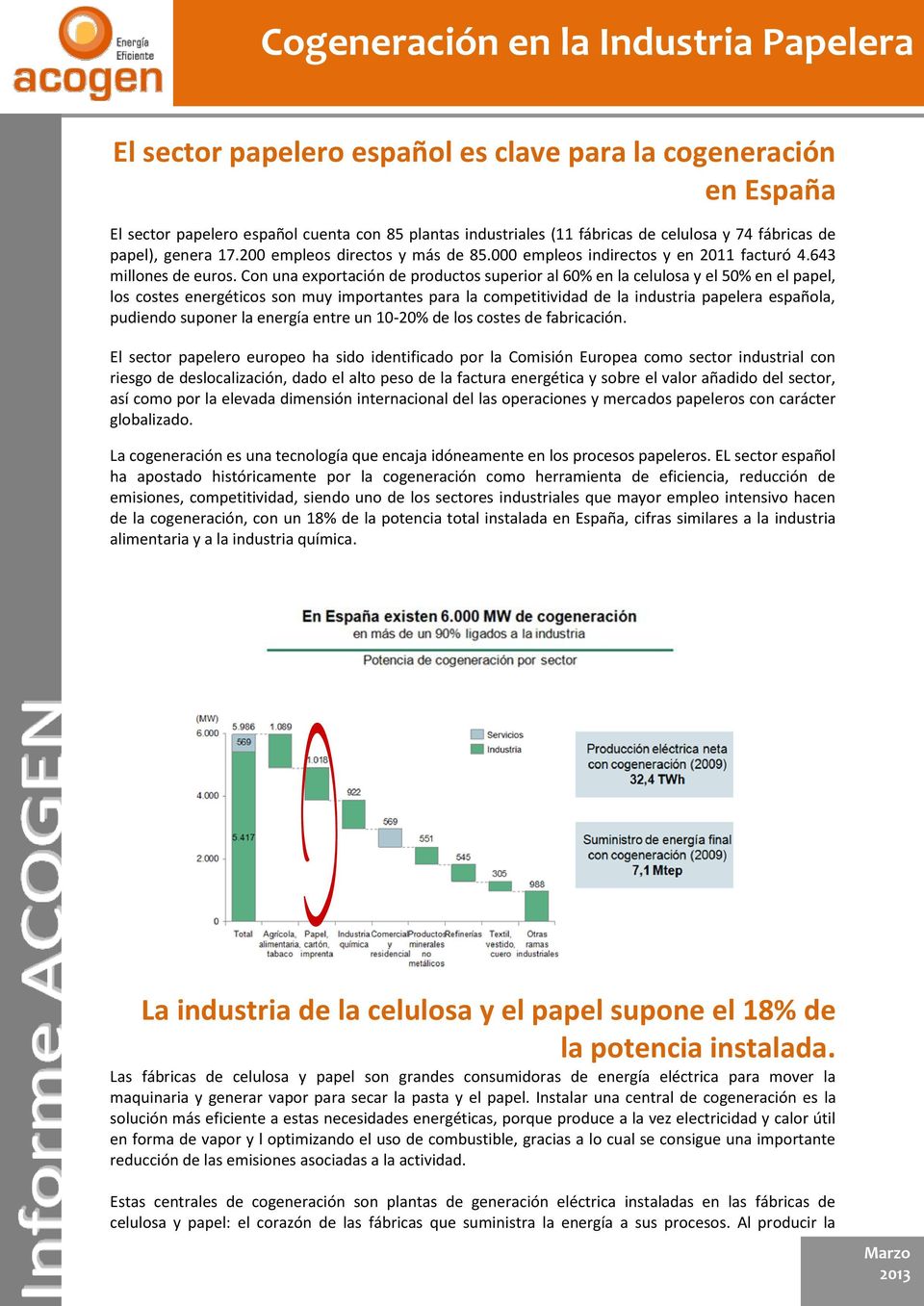 Con una exportación de productos superior al 60% en la celulosa y el 50% en el papel, los costes energéticos son muy importantes para la competitividad de la industria papelera española, pudiendo