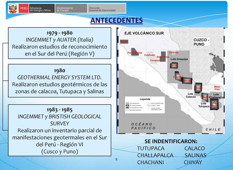 Realizaron estudios geotérmicos de las zonas de calacoa, Tutupaca y Salinas 1983-1985 INGEMMET y BRISTISH