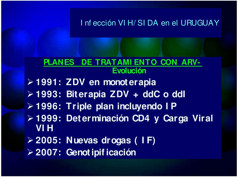 ddi " 1996: Triple plan incluyendo IP " 1999: Determinación CD4 y