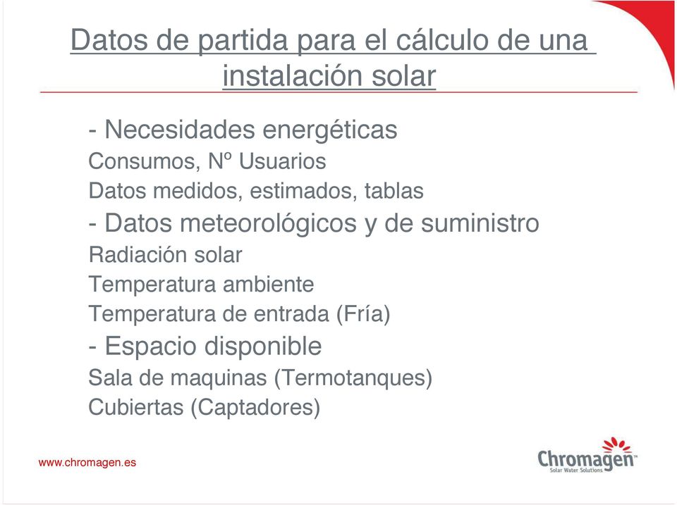 meteorológicos y de suministro Radiación solar Temperatura ambiente Temperatura