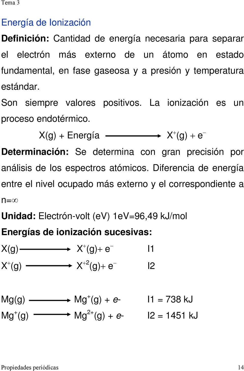 X(g) + Energía X + (g) + e Determinación: Se determina con gran precisión por análisis de los espectros atómicos.