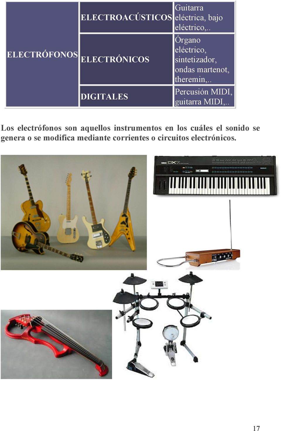 . Percusión MIDI, guitarra MIDI,.
