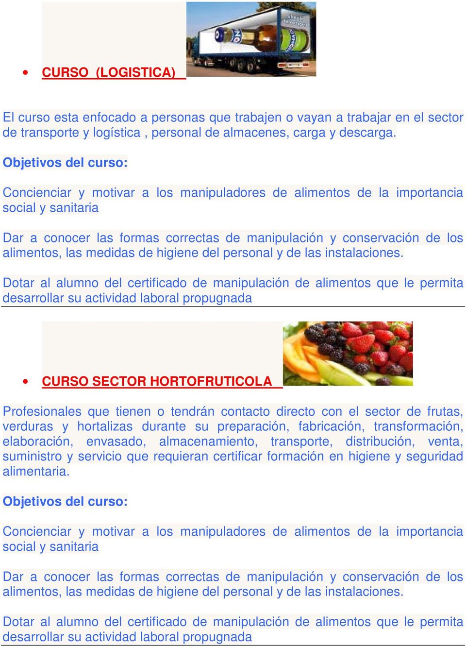 CURSO SECTOR HORTOFRUTICOLA Profesionales que tienen o tendrán contacto directo con el sector de frutas, verduras y hortalizas