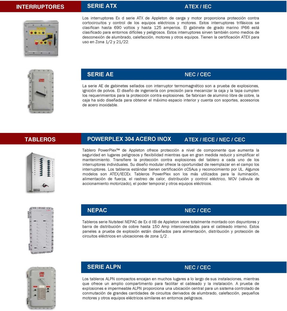 Estos interruptores sirven también como medios de desconexión de alumbrado, calefacción, motores y otros equipos. Tienen la certificación ATEX para uso en Zona 1/2 y 21/22.