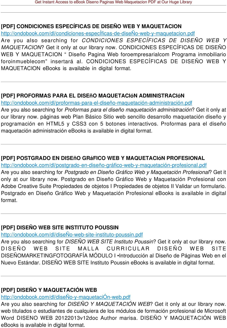 CONDICIONES ESPECÍFICAS DE DISEÑO WEB Y MAQUETACION Diseño Pagina Web foroempresarialcom Programa inmobiliario foroinmueblecom insertará al.