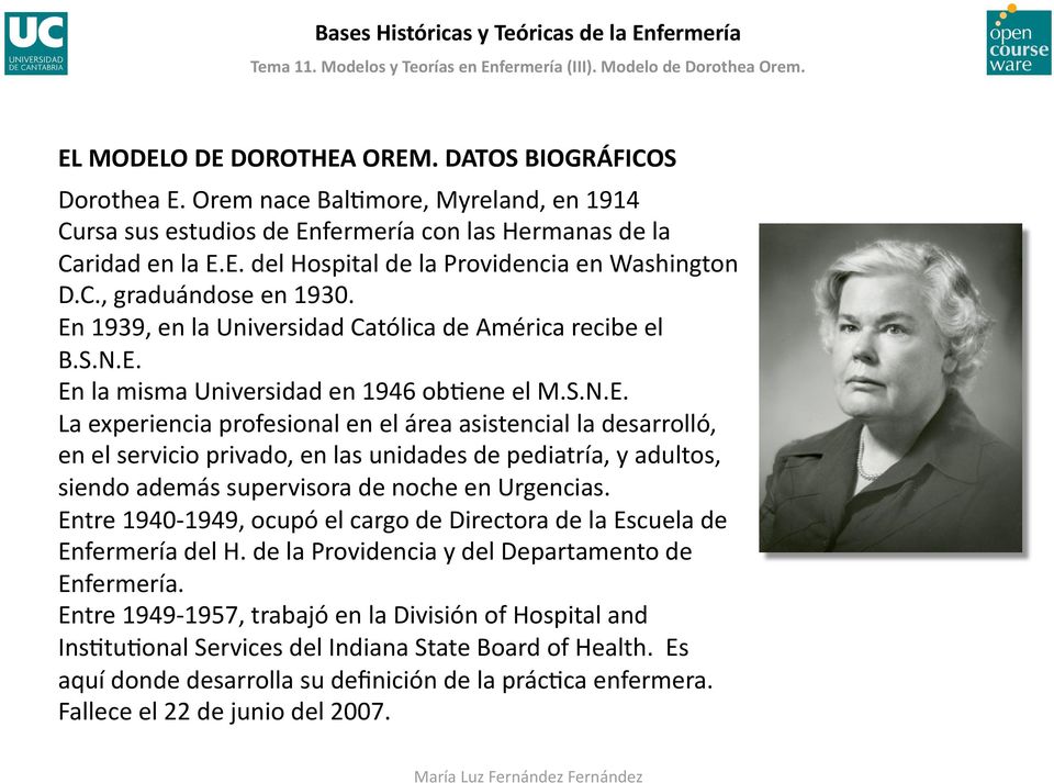 Bases Históricas y Teóricas de la Enfermería. Tema 11. Modelos y Teorías en  Enfermería (III). Modelo de Dorothea Orem. - PDF Descargar libre