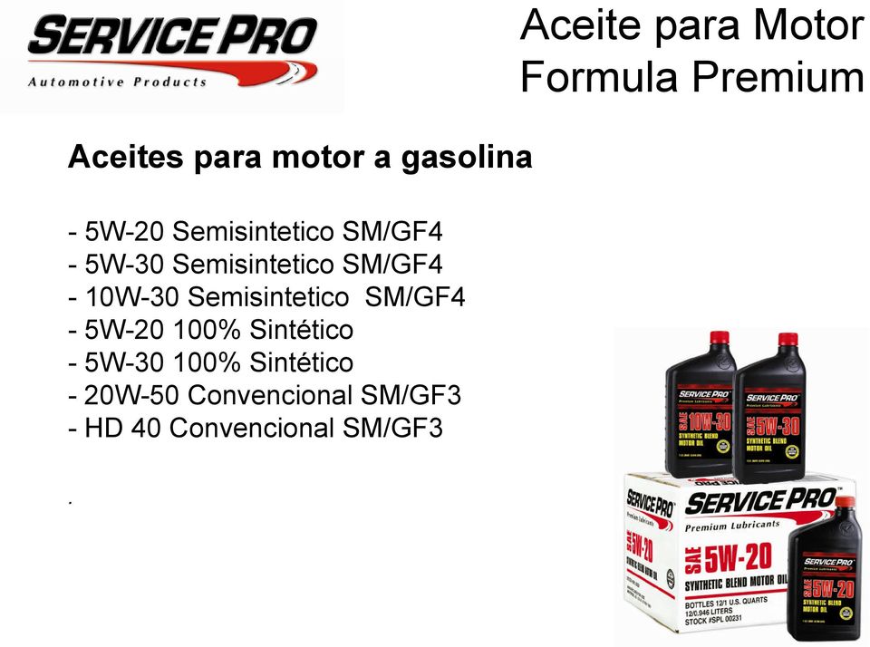 SM/GF4-10W-30 Semisintetico SM/GF4-5W-20 100% Sintético -