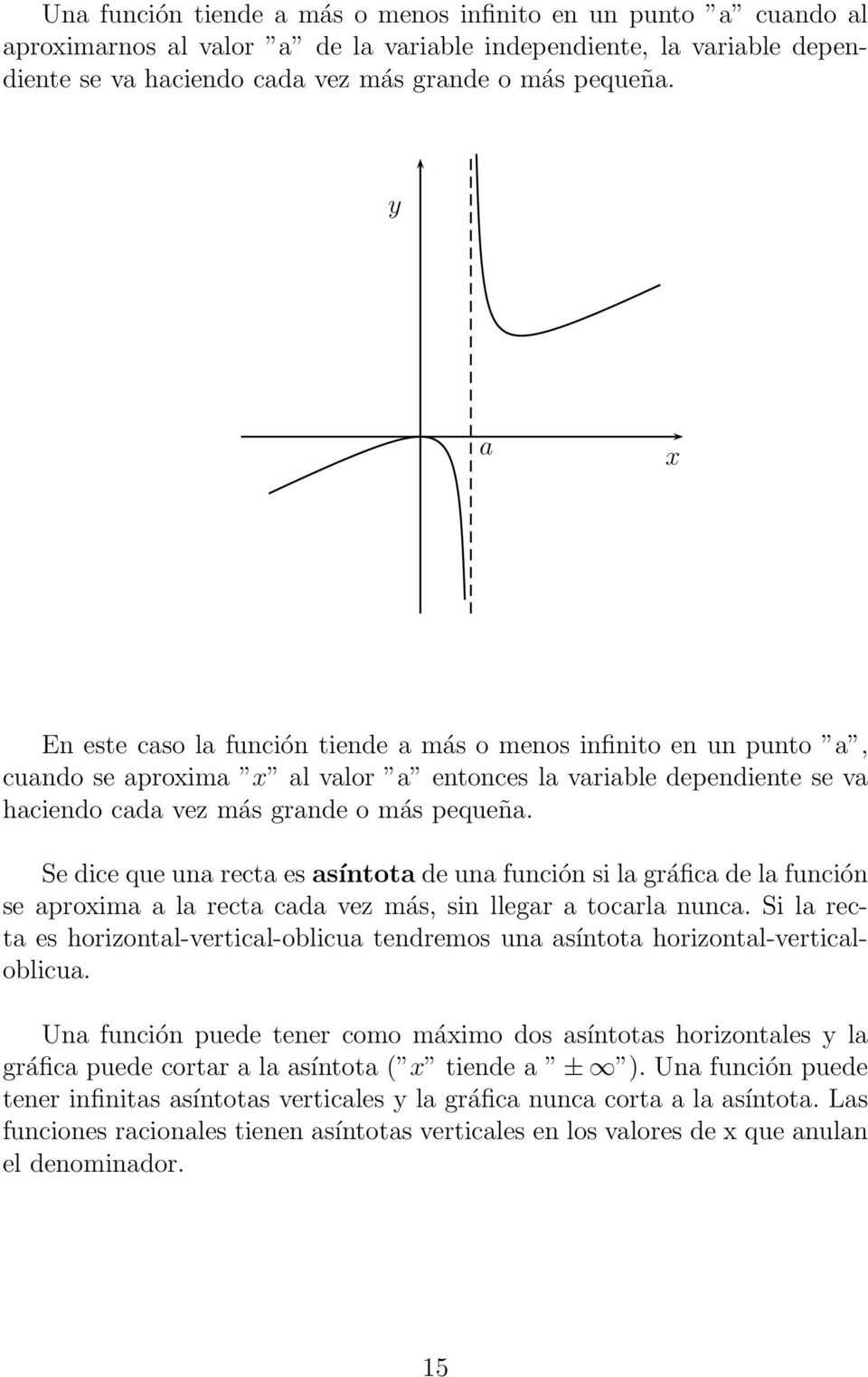 Se dice que una recta es asíntota de una función si la gráfica de la función se aproima a la recta cada vez más, sin llegar a tocarla nunca.