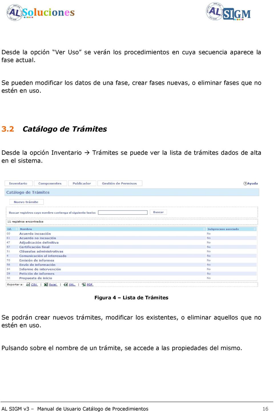 2 Catálogo de Trámites Desde la opción Inventario Trámites se puede ver la lista de trámites dados de alta en el sistema.